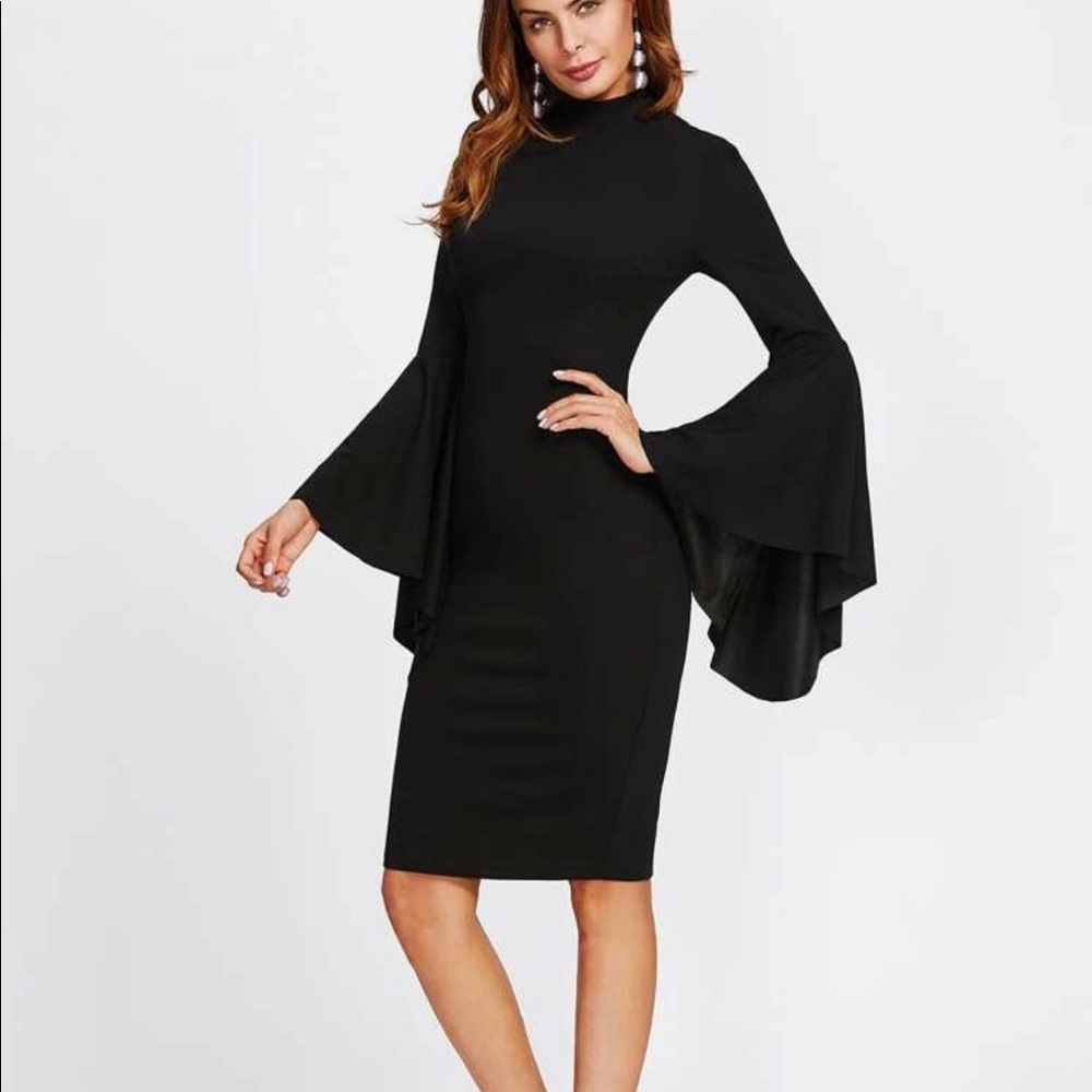 Black KNEE LENGTH DRESS WITH BATWING SLEEVES